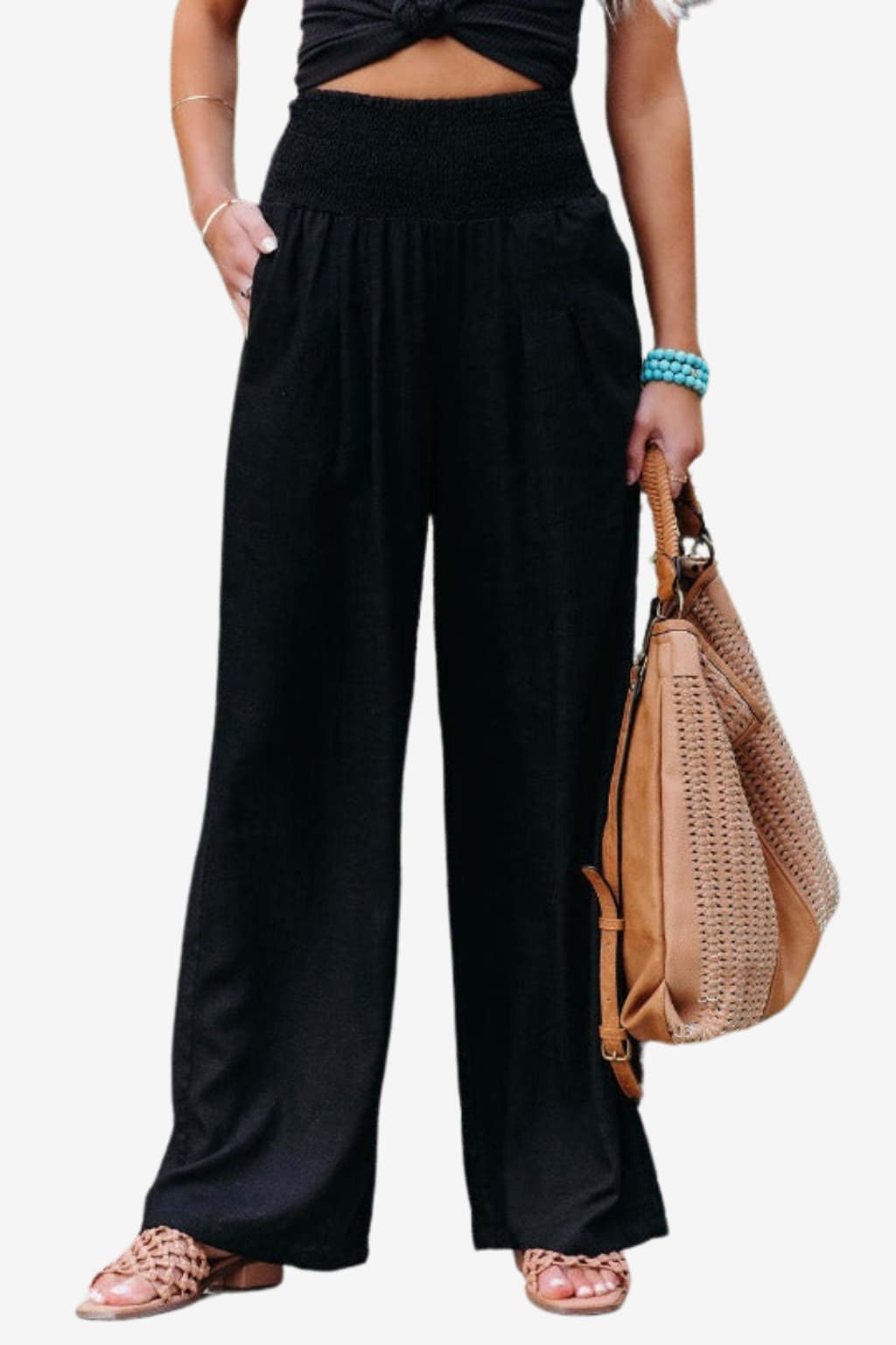 Women's High-Waist Cotton-Linen Wide-Leg Trousers