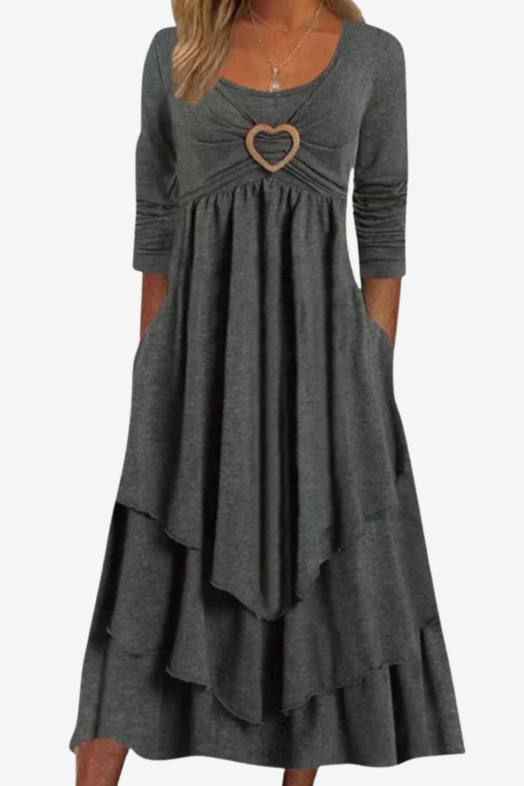 Women’s Long Sleeve Maxi Dress with Pockets A-Line Fit