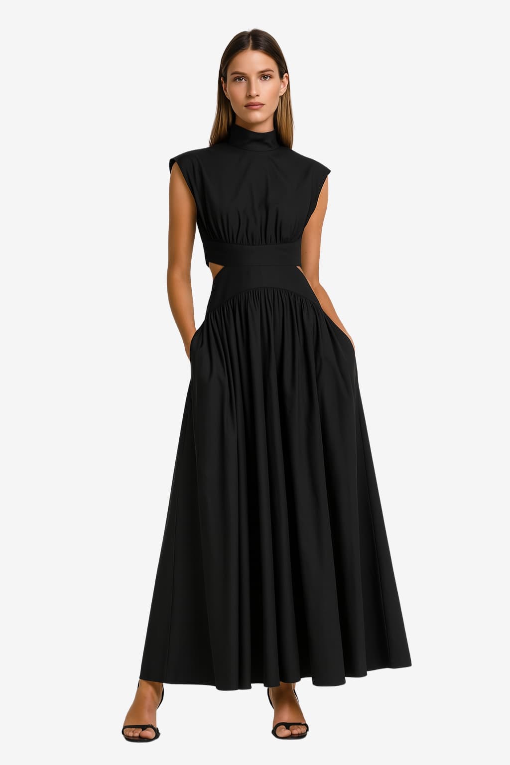 Women’s Sleeveless Maxi Dress with Pockets Cutout Waist