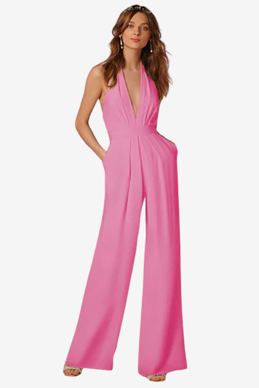 Women's Halter Neck Wide Leg Jumpsuit with Belt
