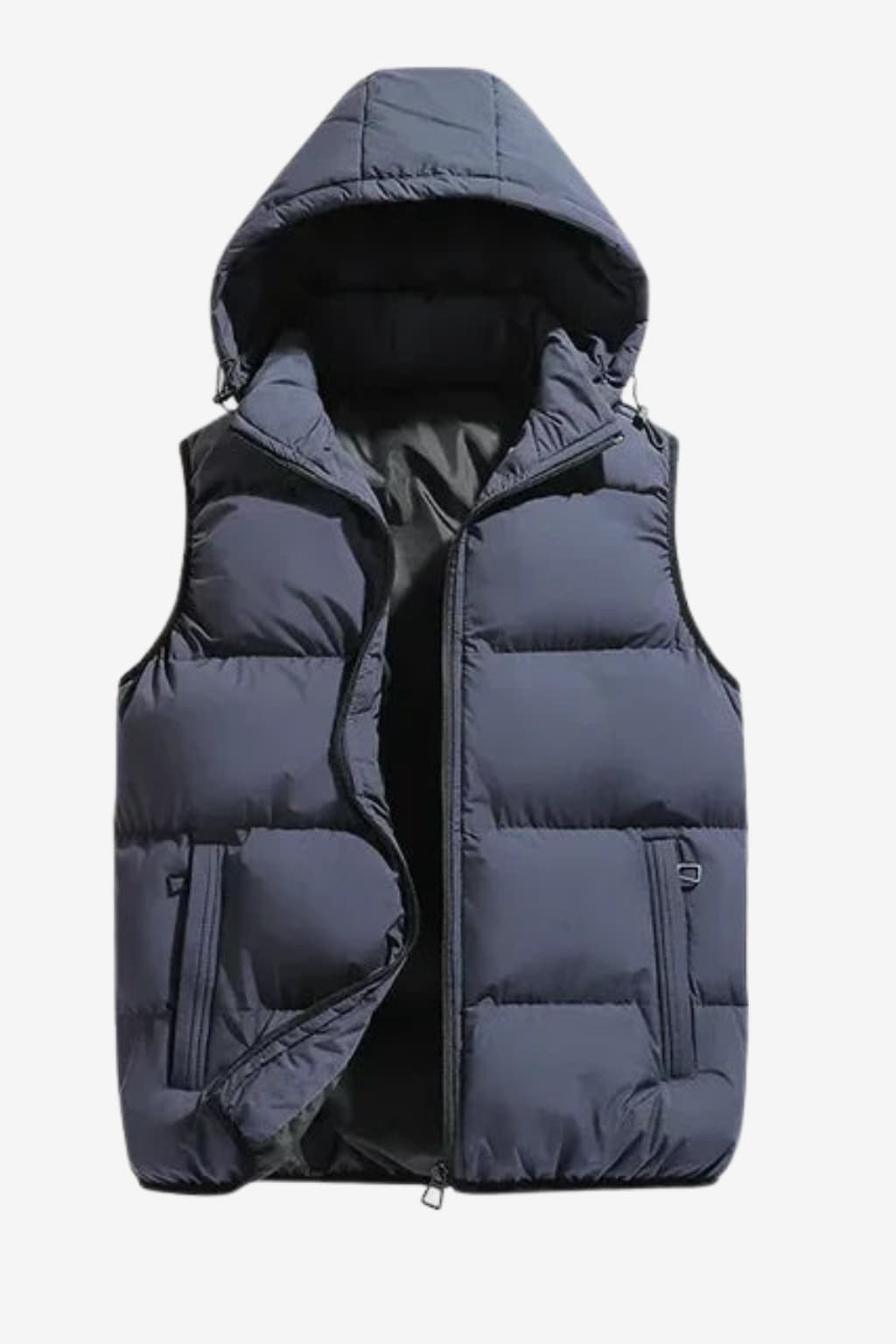 Men's Quilted Padded Vest with Removable Hood, Zipped Pockets
