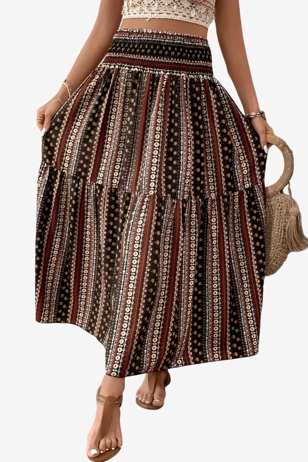 Women’s High Waist Maxi Skirt Ethnic Boho Print