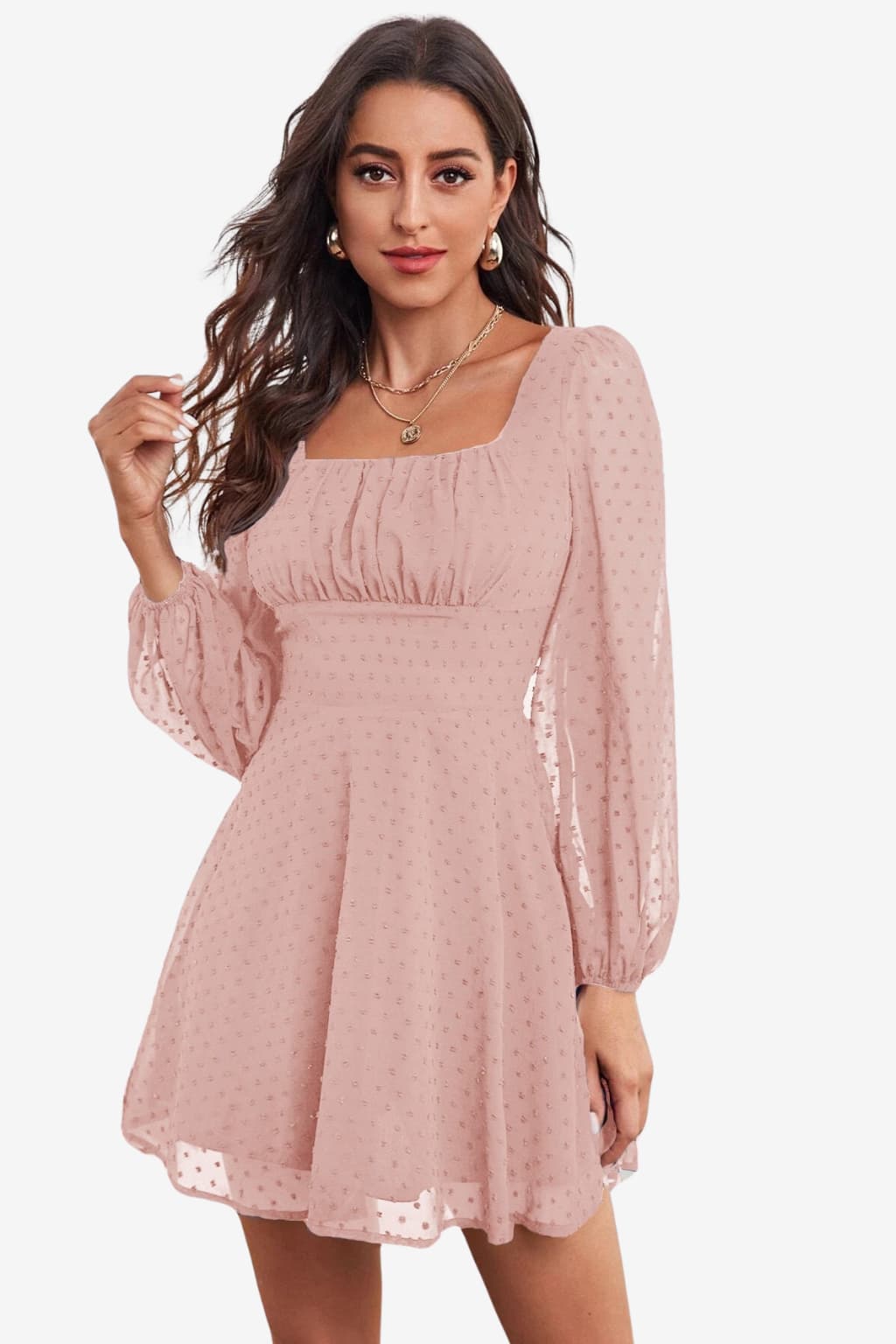 Women's A-line Mini Dress with Onion Pattern and Long Sleeves