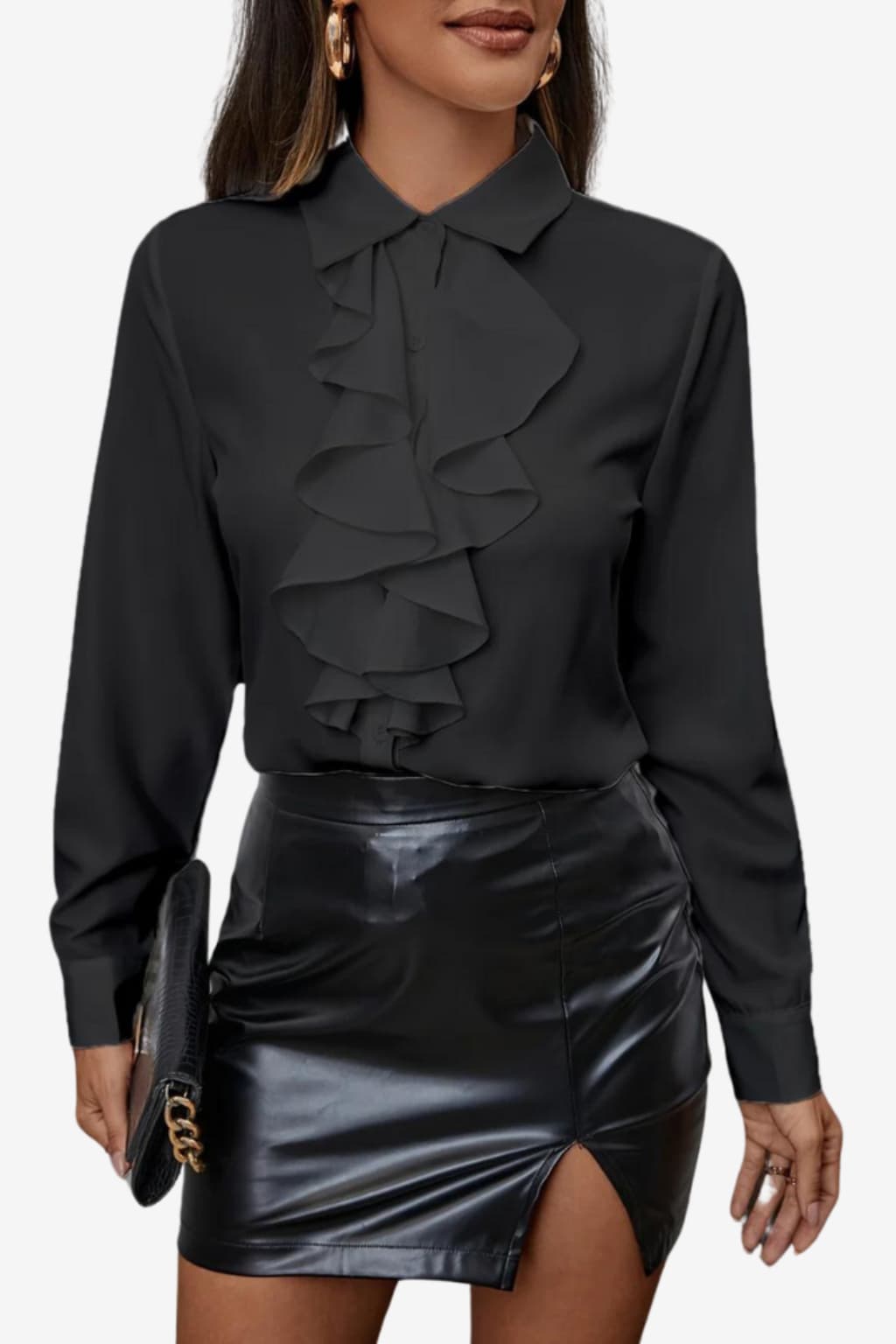 Women's White Ruffled High - Neck Blouse