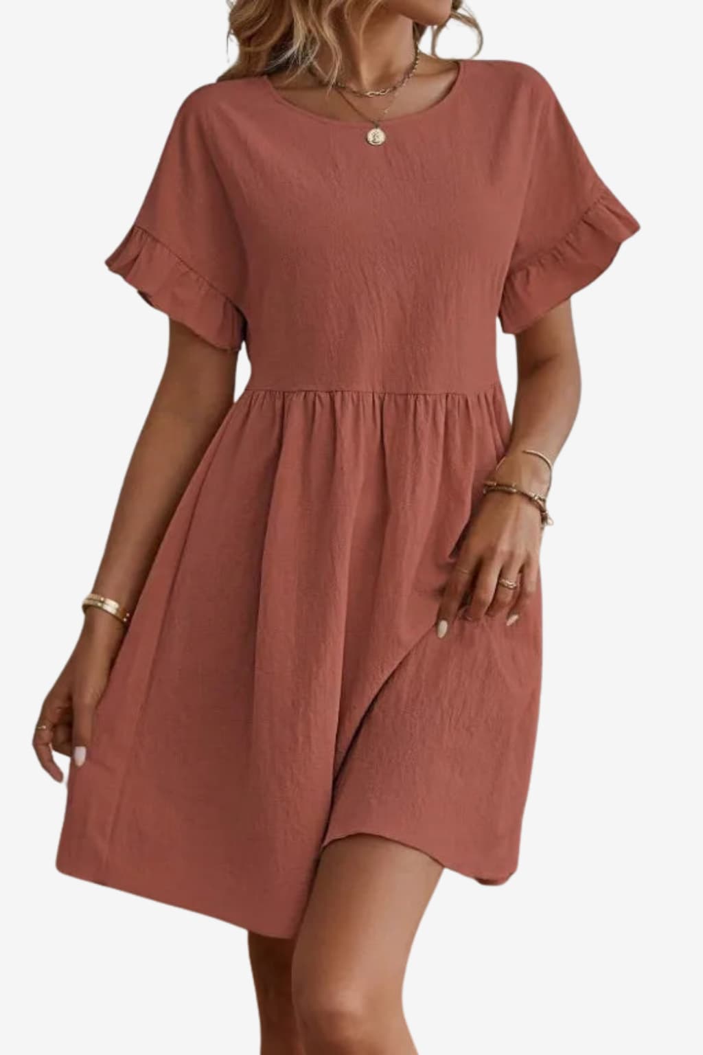 Women's Mini A-Line Dress Short Sleeve Lightweight Linen