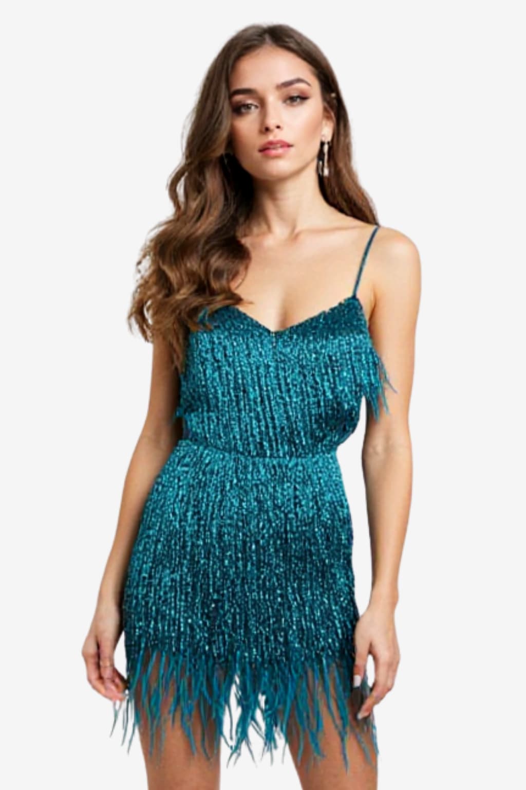 Women’s Sequin Fringe Mini Dress V-Neck Party Wear