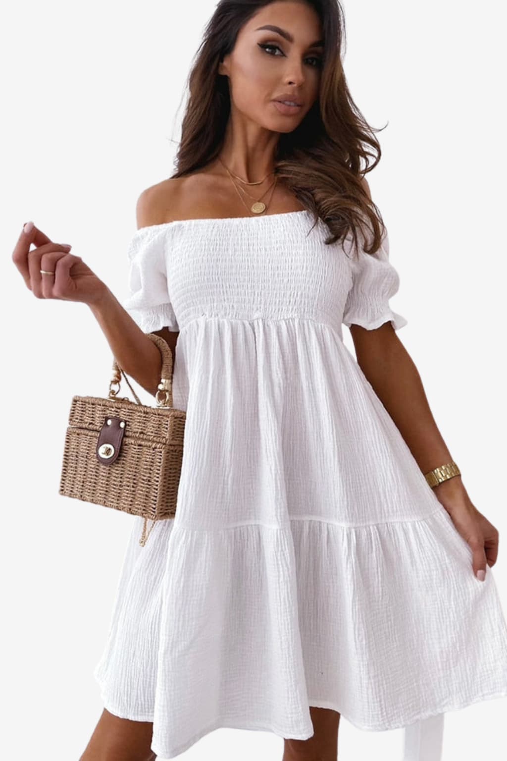 Women’s Beige Off Shoulder Summer Dress Boho Style