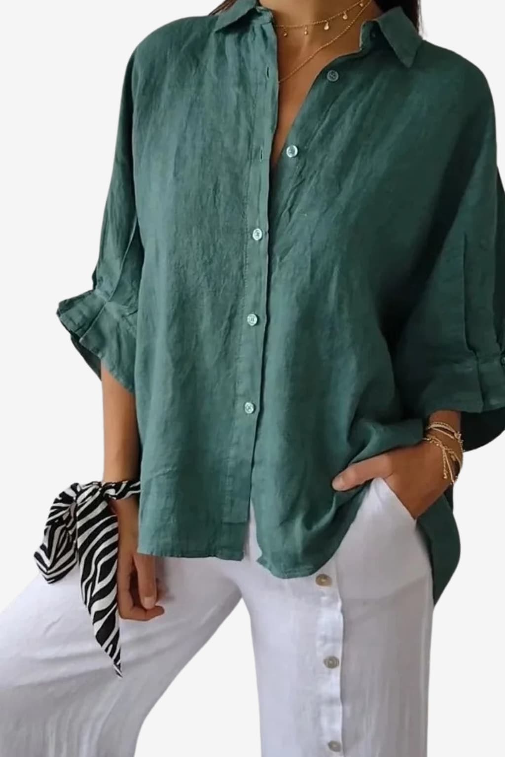 Women’s Linen Button-Up Shirt Long Sleeve Relaxed Fit