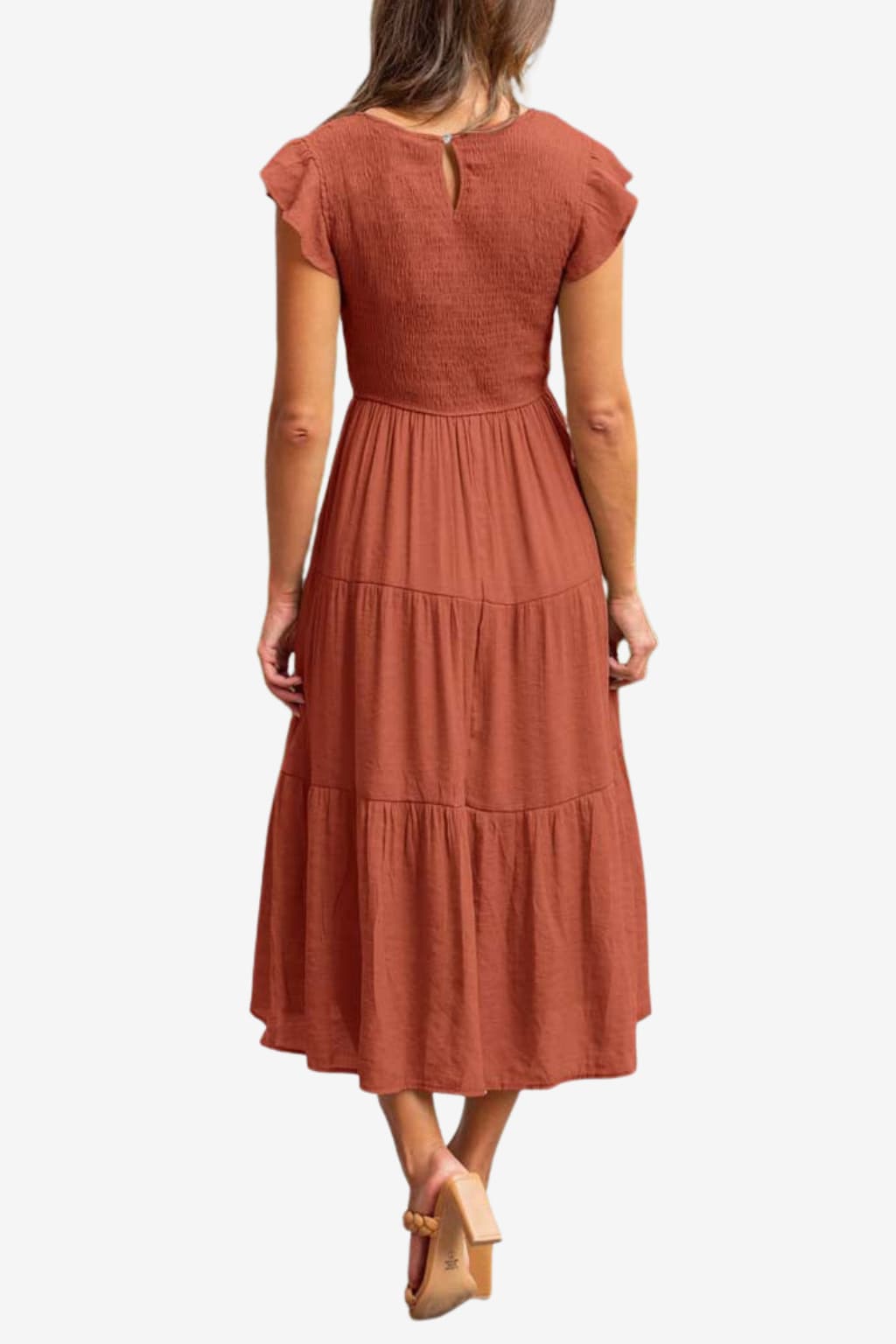 Women's Cotton Pleated Midi Dress Short Sleeve Summer