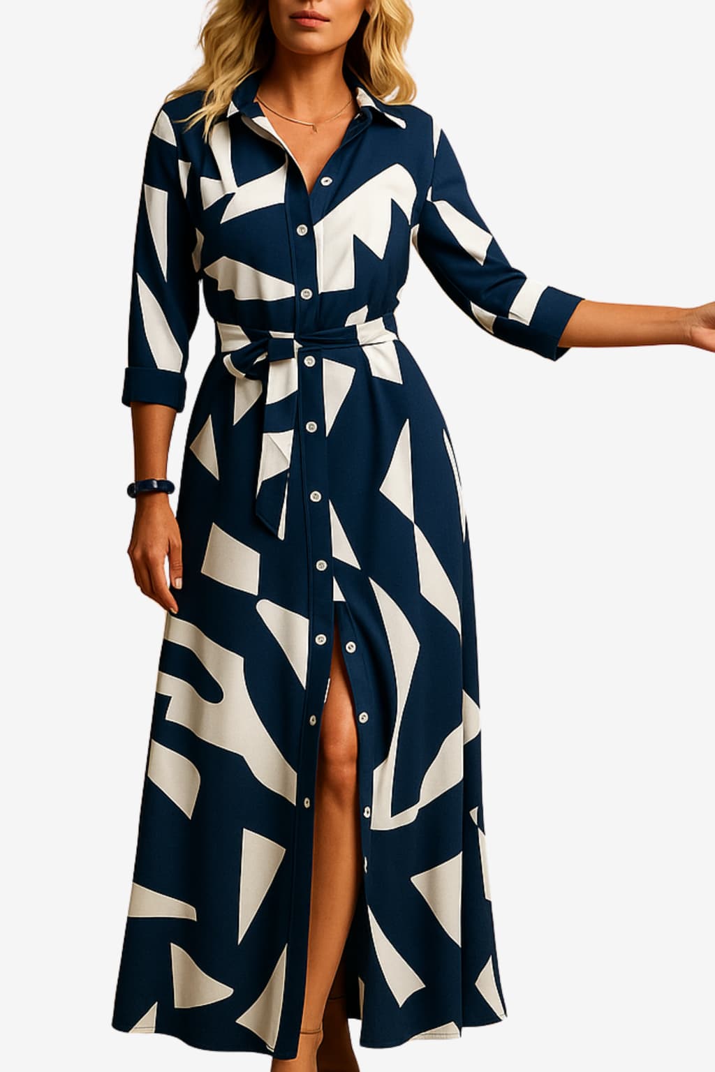 Women's Maxi Shirt Dress Short Sleeve Cotton Blend