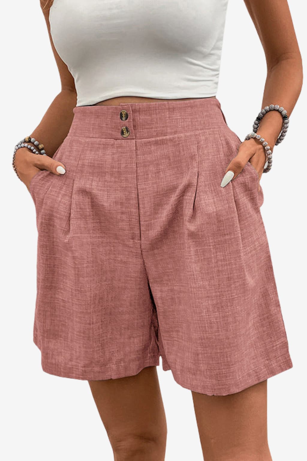 Women's High-Waisted Wide - Leg Pleated Shorts