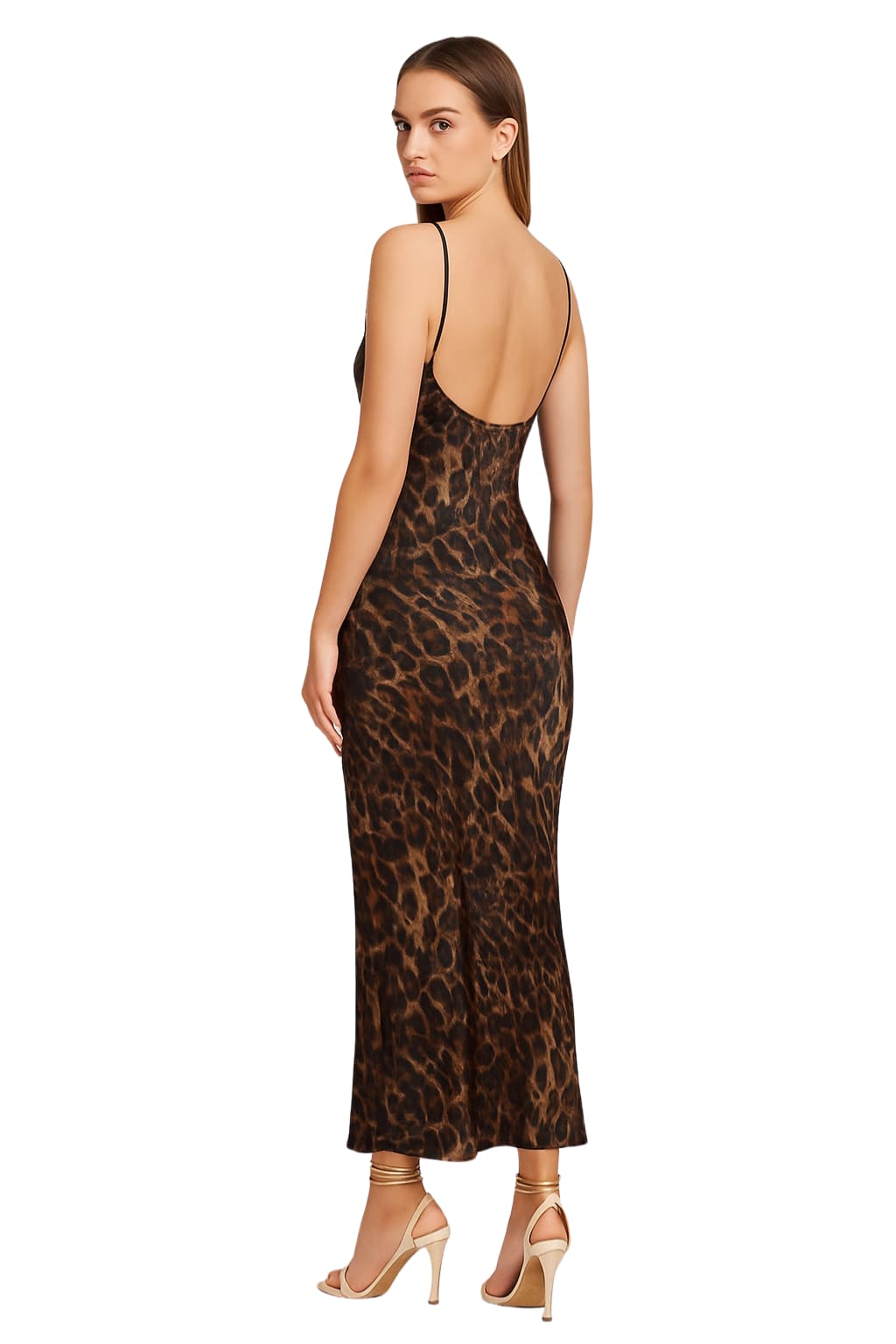 Women’s Leopard Print Maxi Slip Dress Cowl Neck