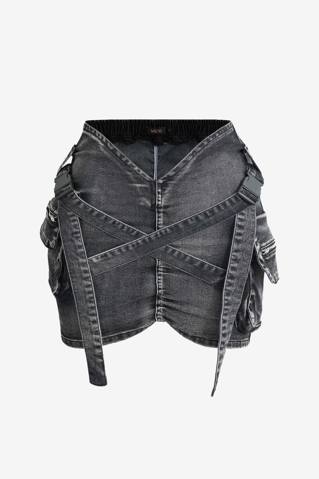 Women's Denim Mini Skirt V-Waist Buckle Flap Pocket Slim Fit