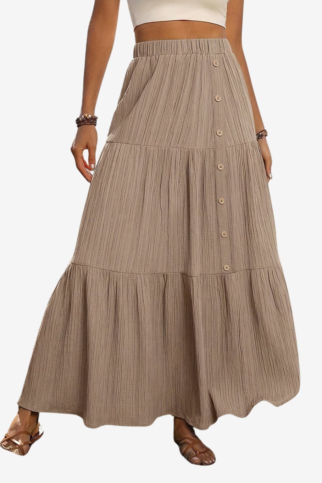 Women’s Maxi Skirt with Button Detail Elastic Waist