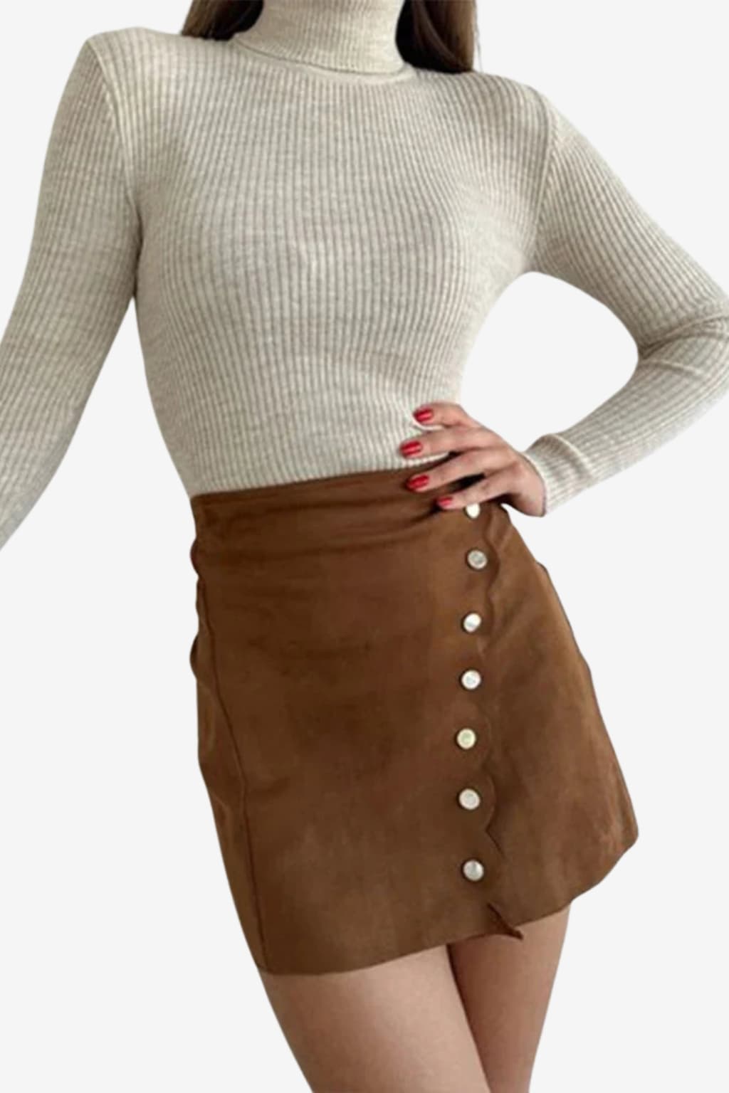 Women’s Faux Suede A-Line Mini Skirt with Buttons