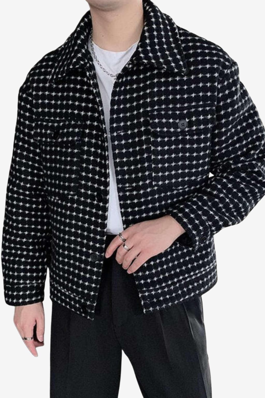 Men’s Check Shirt Jacket Long Sleeve Button Up