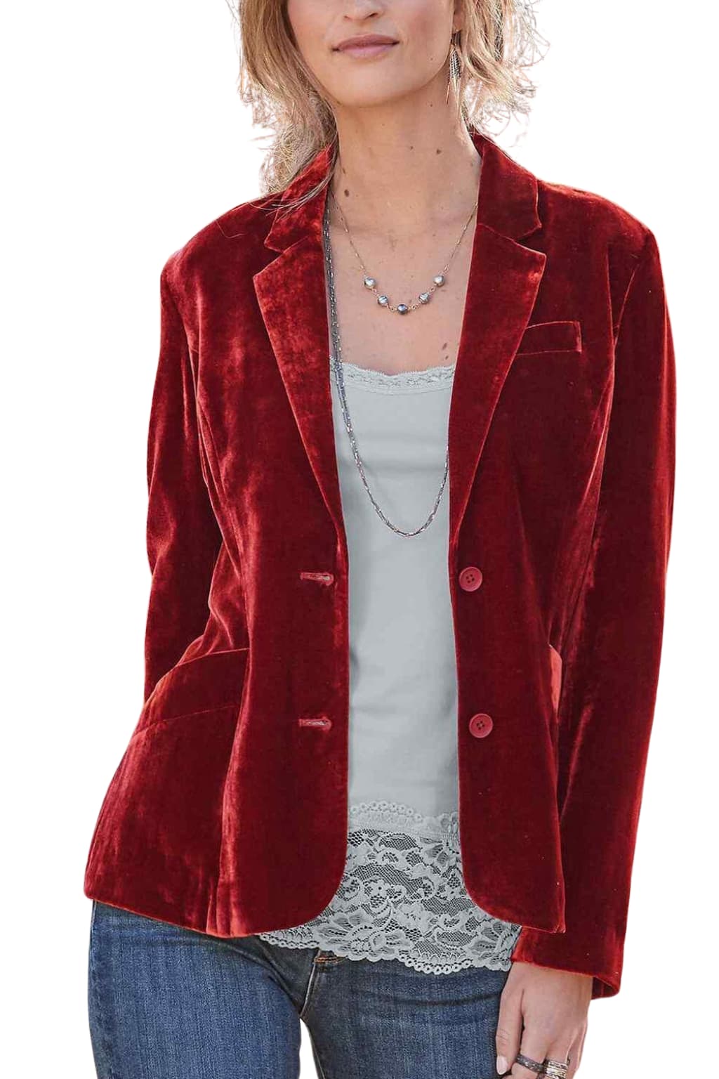 Women's Velvet Slim - Fit Blazer with Notched Lapel