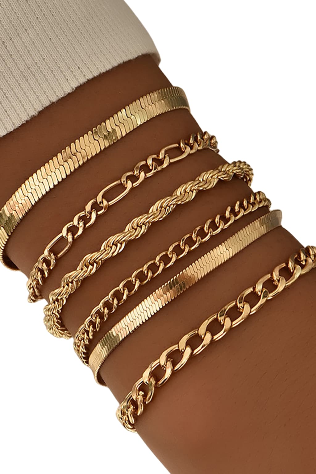 Women’s Gold Cuban Link Bracelet Set – 6 Pieces