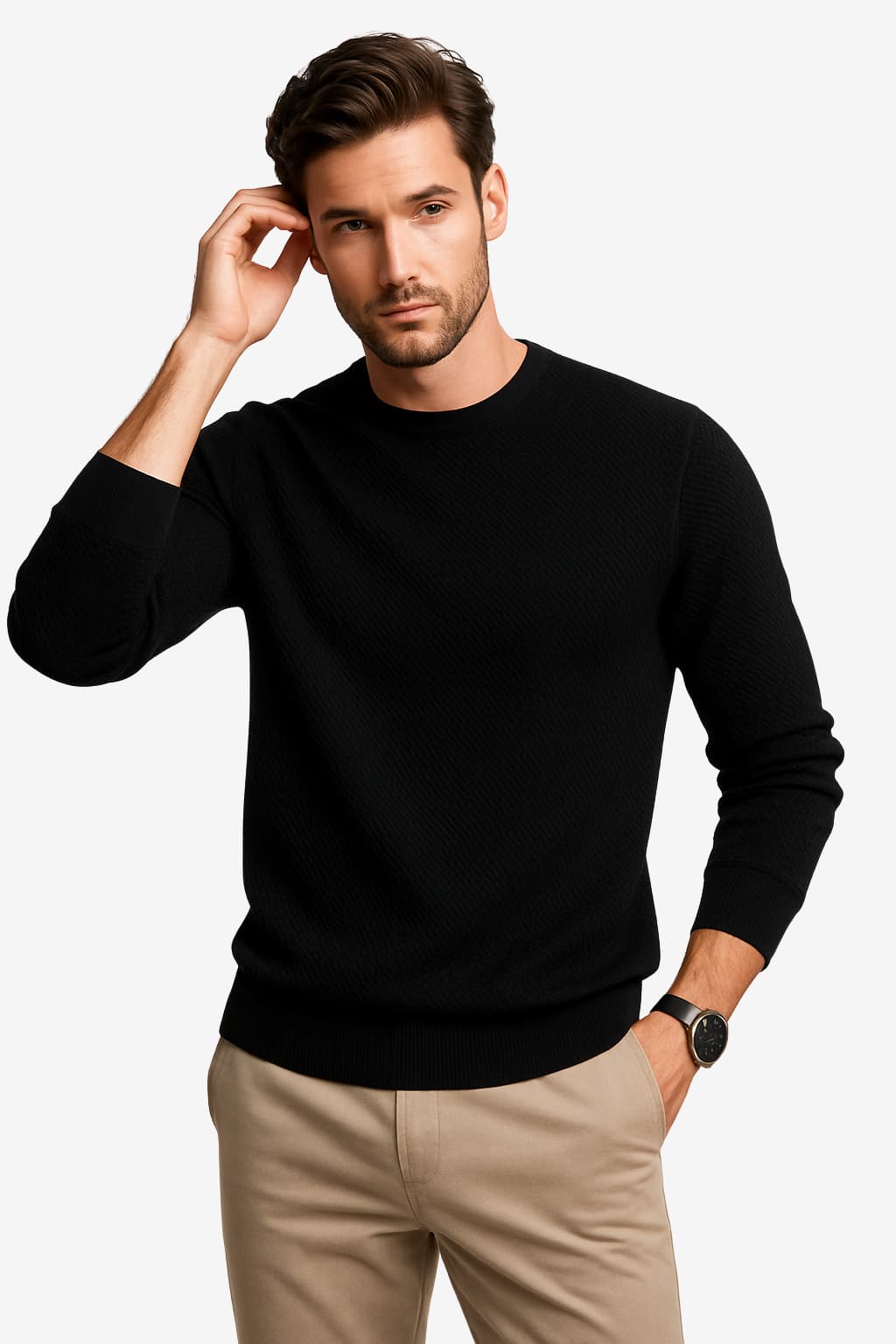 Men’s Waffle Knit Crew Neck Long Sleeve Sweatshirt