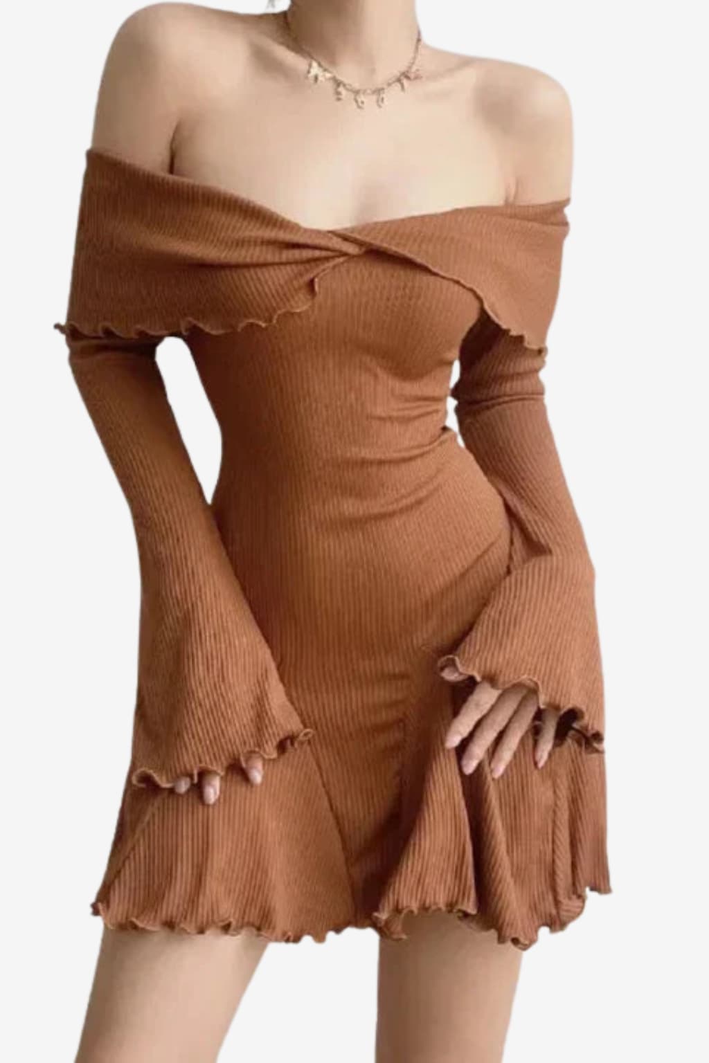 Women's Off-Shoulder Mini Dress with Flared Sleeves