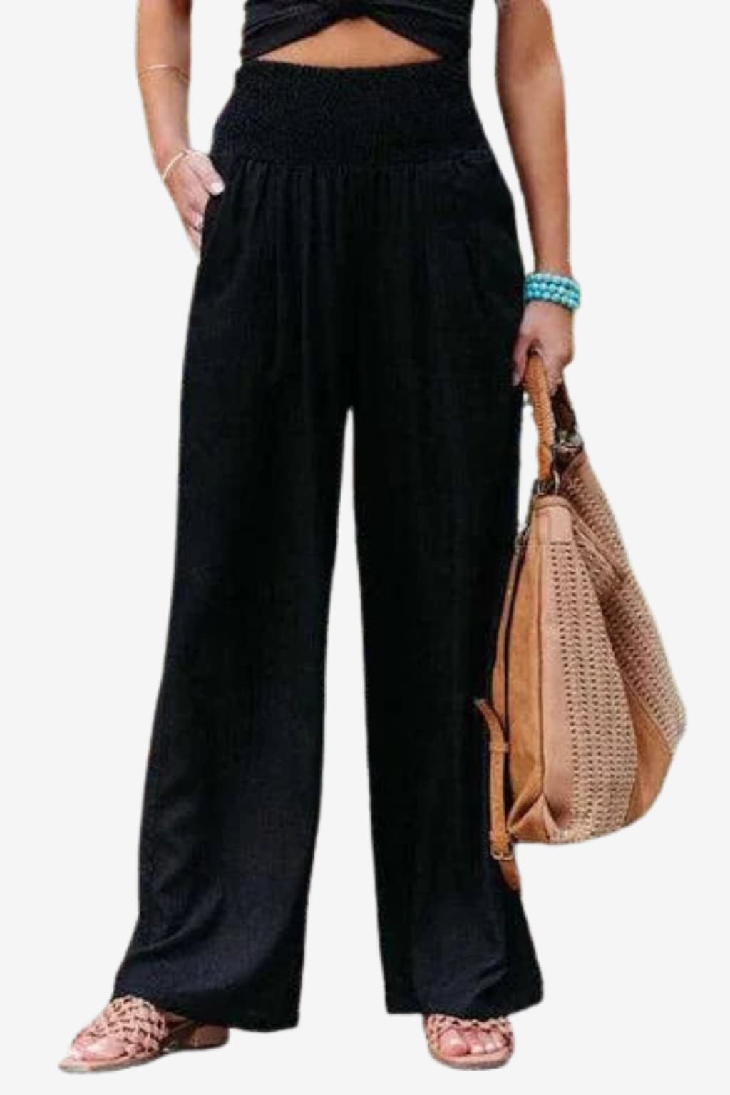 Women’s Wide-Leg Linen Trousers High Waist Elastic Fit