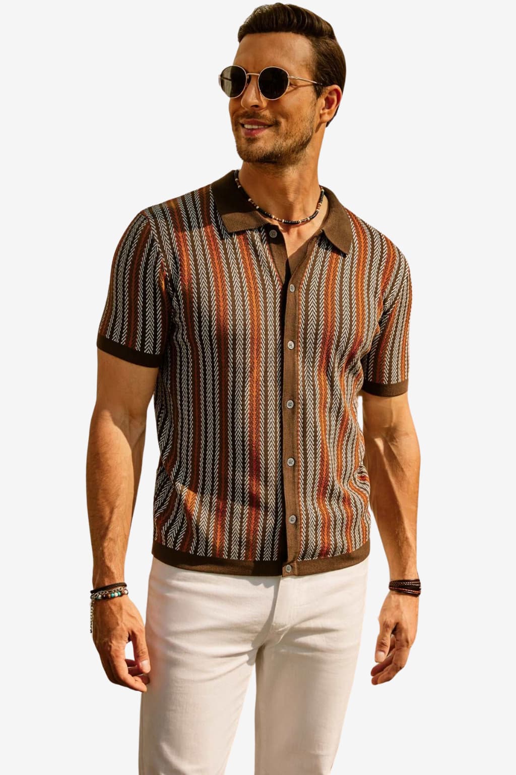 Men’s Retro Stripe Polo Shirt Slim Fit Short Sleeve Top