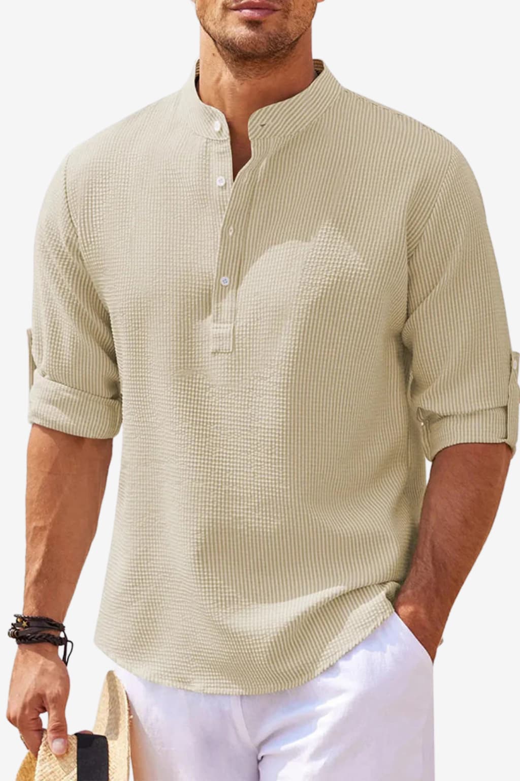 Men’s White Long Sleeve Linen Shirt Casual Fit