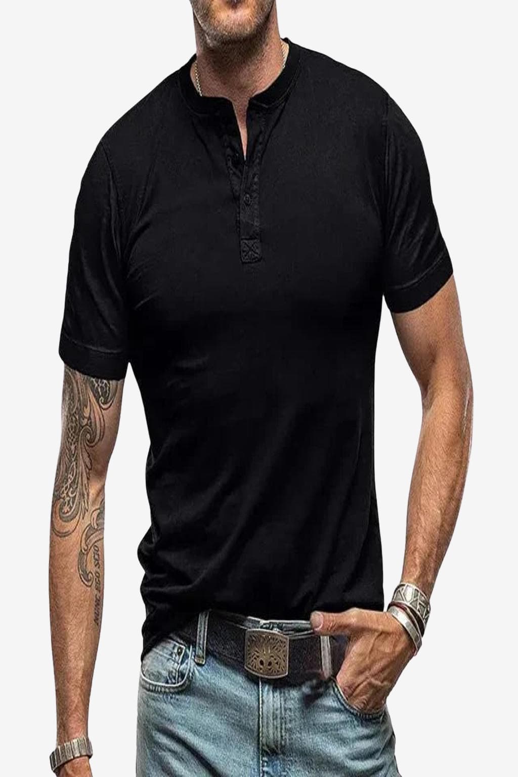 Men’s Short Sleeve Henley T-Shirt for Summer Casual