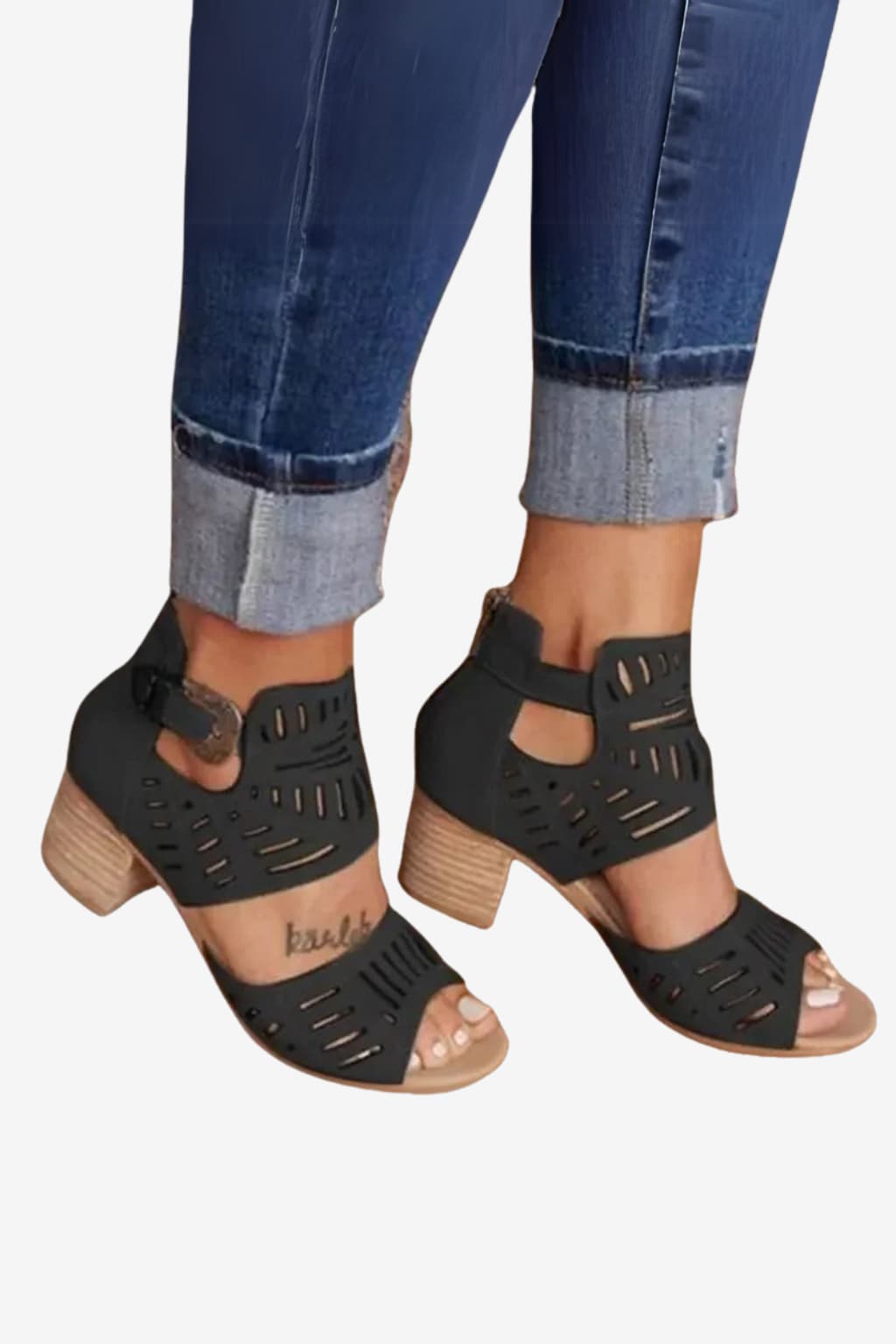 Women’s Open Toe Block Heel Sandals with Cutouts