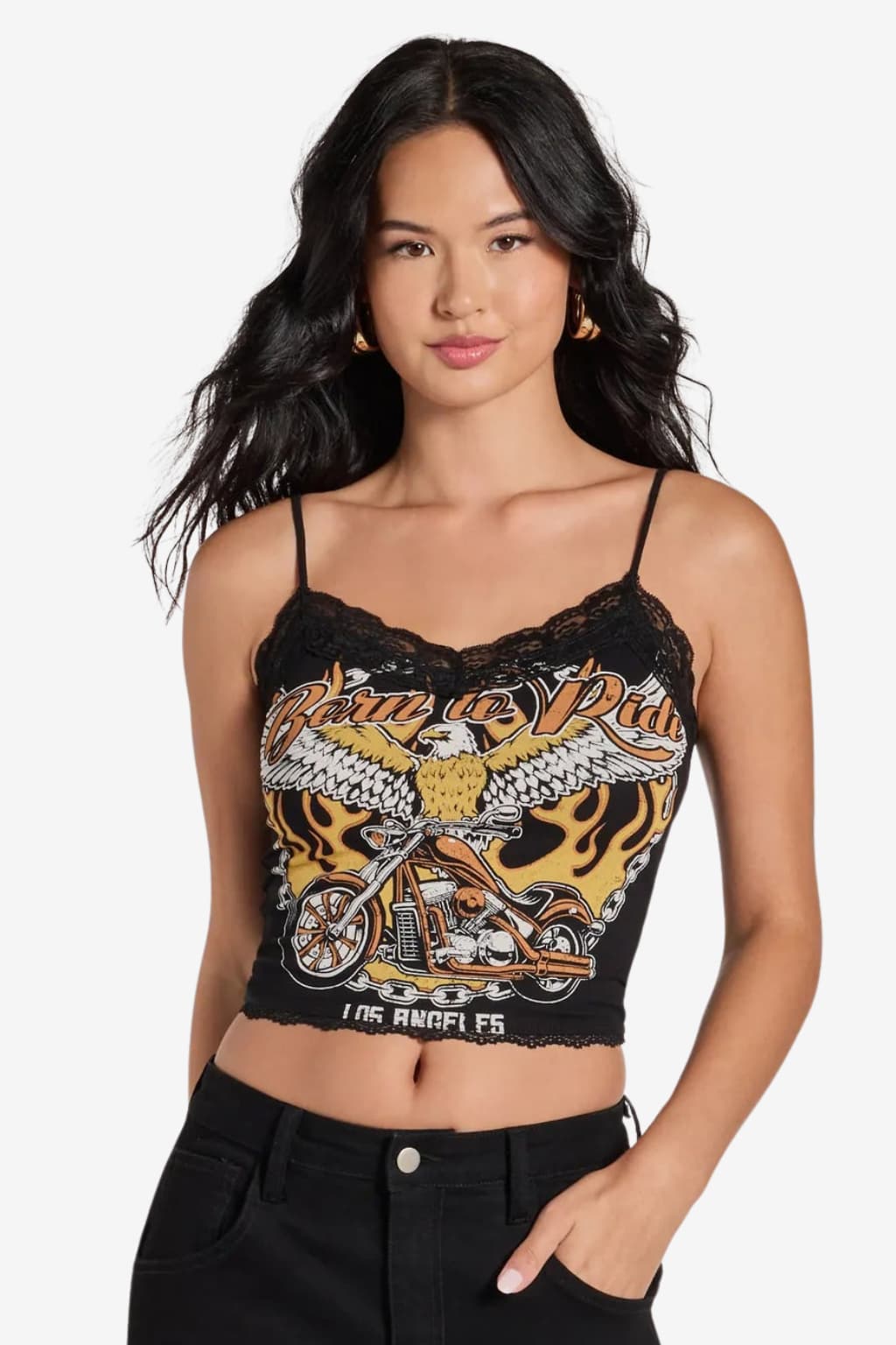 Women’s Graphic Cropped Tank Top with Lace Trim
