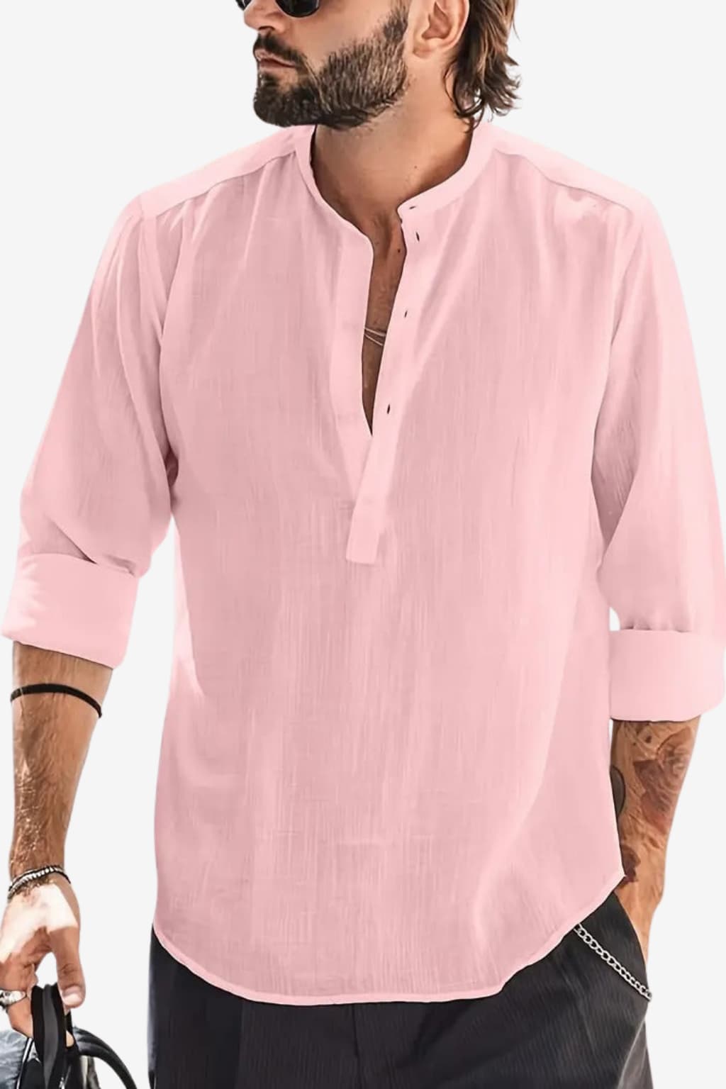 Men’s Long Sleeve Linen Shirt Casual Relaxed Fit White