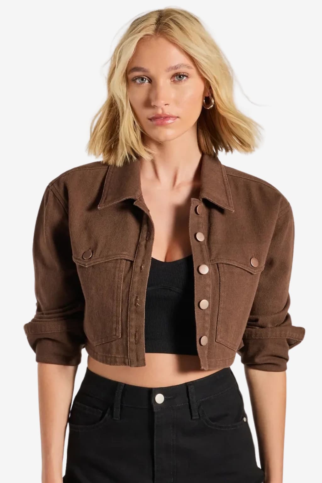 Women’s Cropped Denim Jacket with Long Sleeves