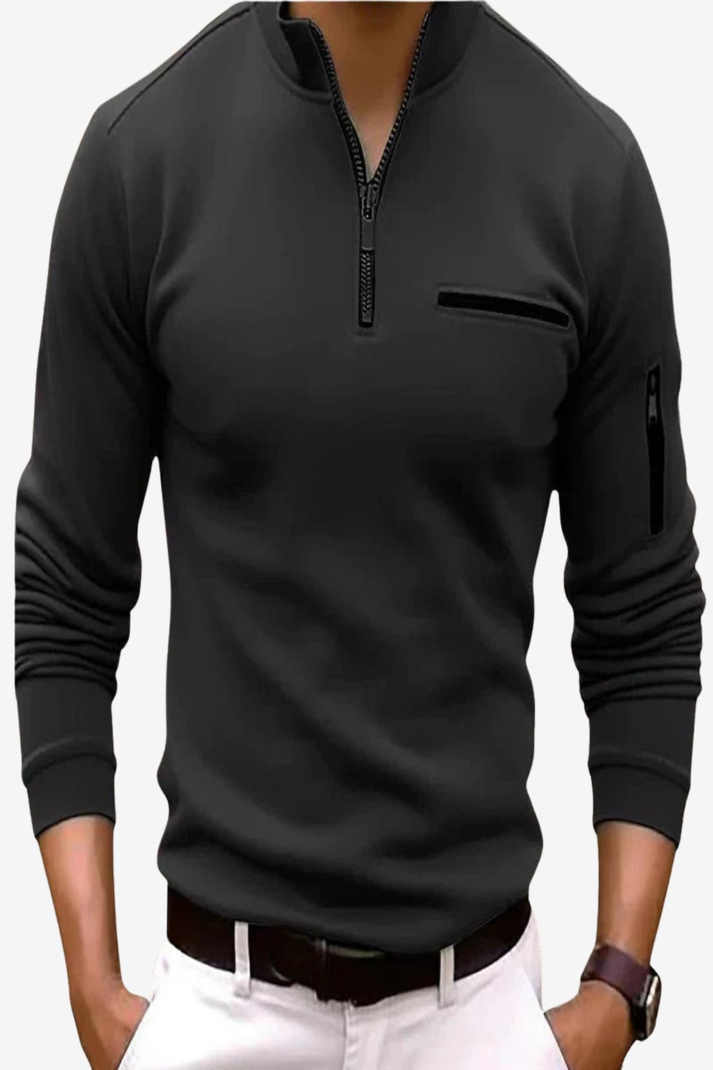 Men’s Zip Up Sweater with Chest Pocket Long Sleeve