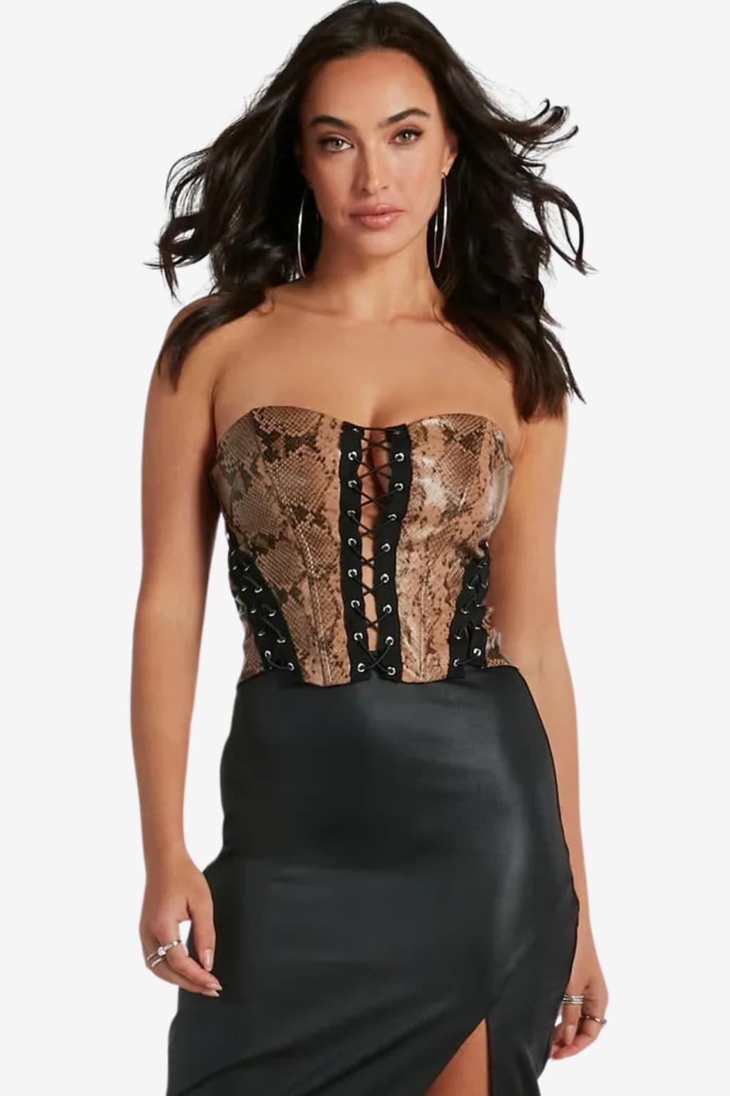 Women’s Strapless Faux Leather Corset Top
