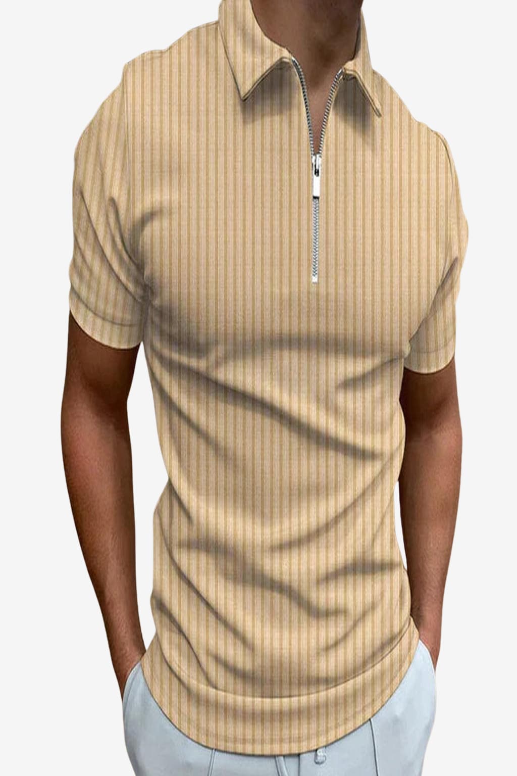 Men’s Zip Polo Shirt Short Sleeve Muscle Fit Top