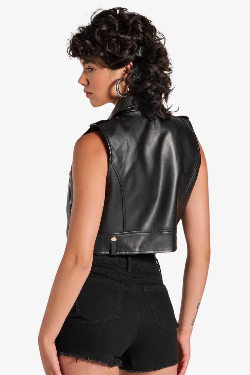 Women’s Faux Leather Cropped Moto Vest Sleeveless