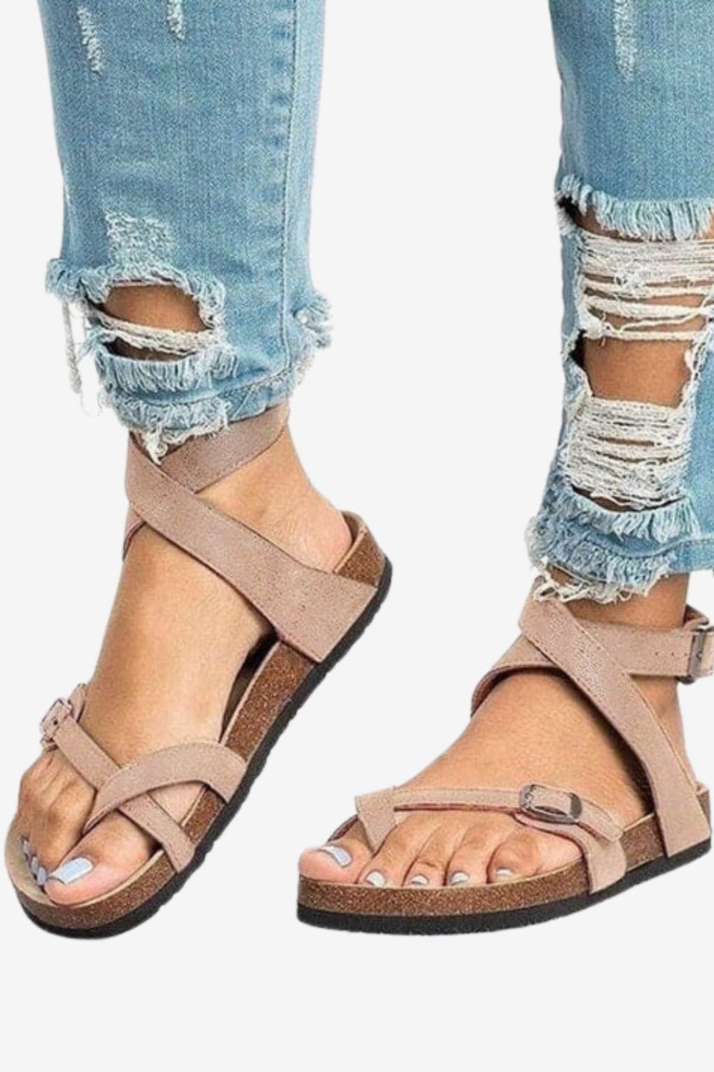 Women’s Gold Strap Sandals with Ankle Buckle Flat Sole