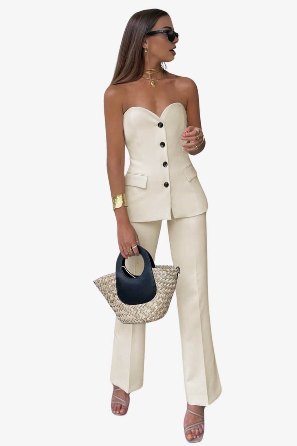 Women’s Strapless Corset - Top &amp; Flared Trousers Set