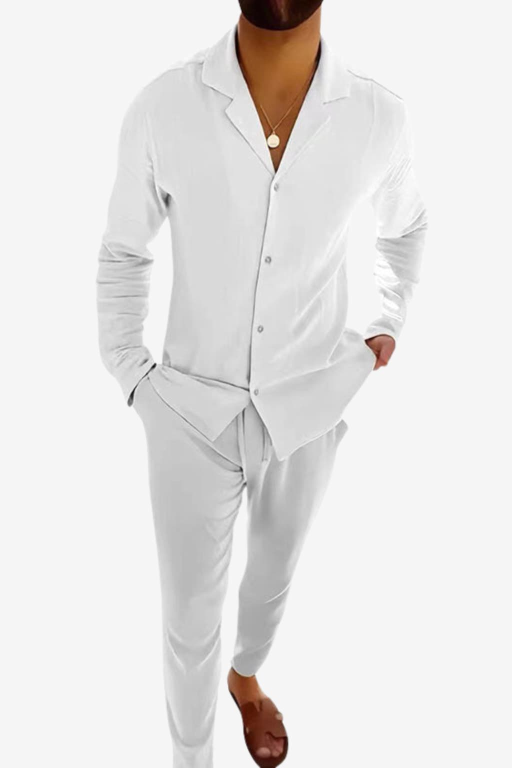 Men's Linen Blend Shirt &amp; Trouser Set Relaxed Fit