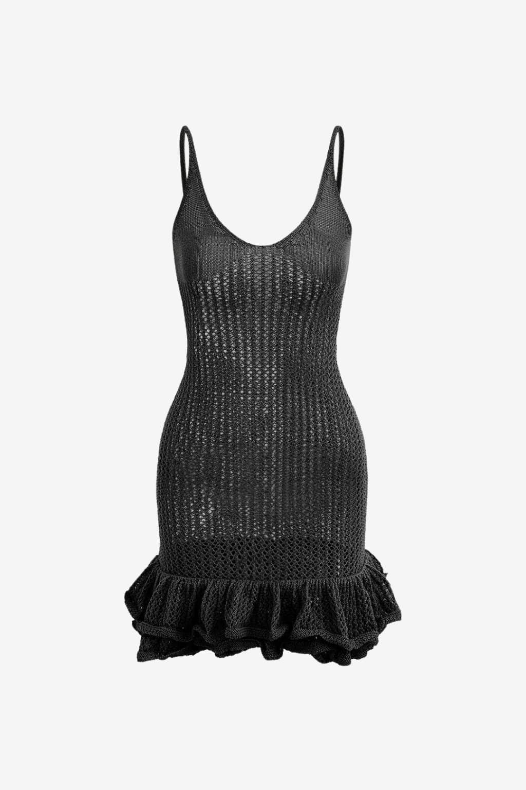 Women's Crochet Mini Dress V-Neck Ruffle Hem Slim Fit