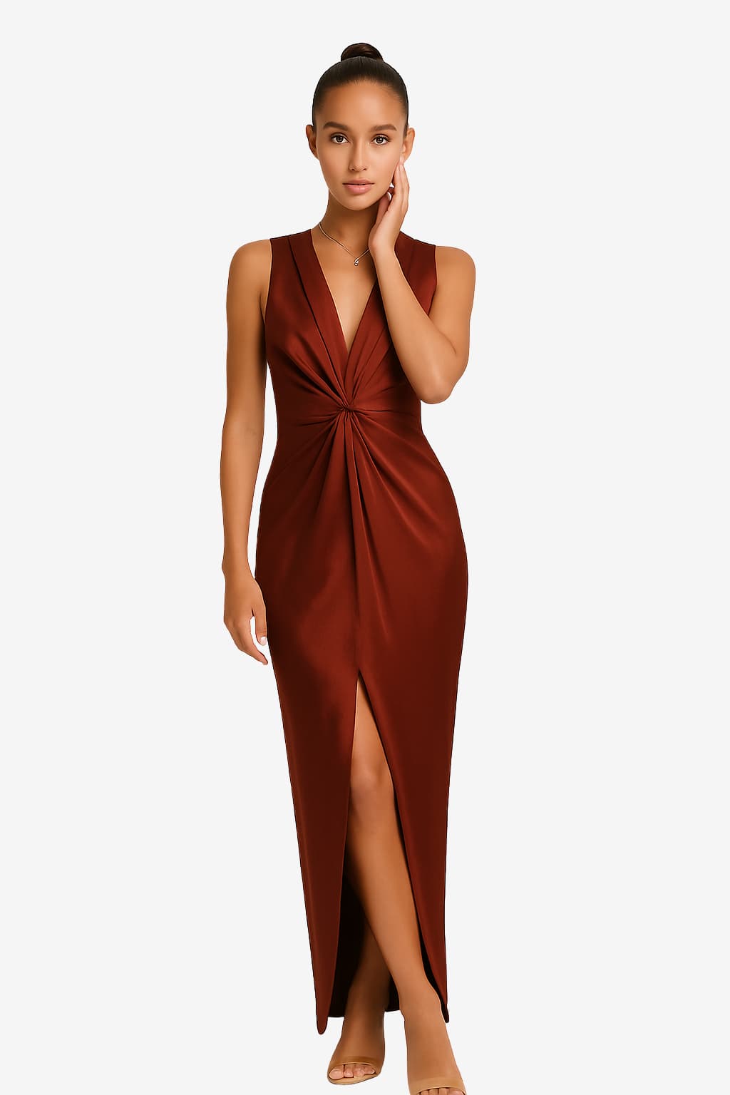 Women’s Satin Evening Dress Sleeveless V-Neck Gown