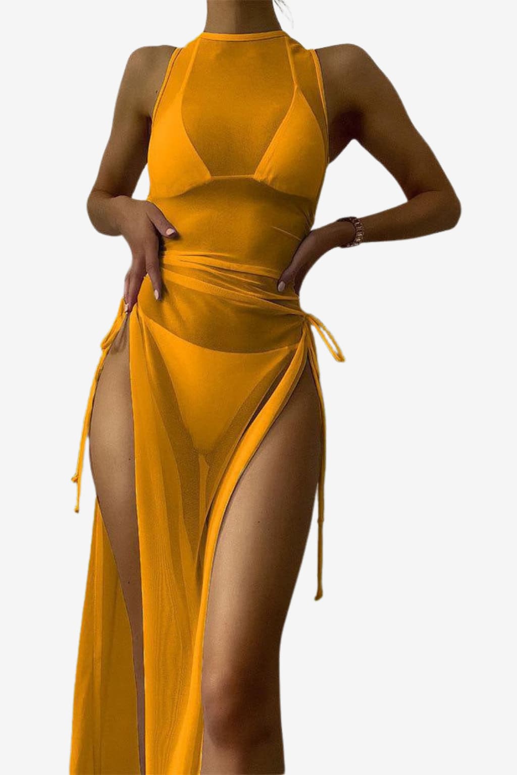 Women’s Long Sheer Swimsuit Cover Up with Bikini Set