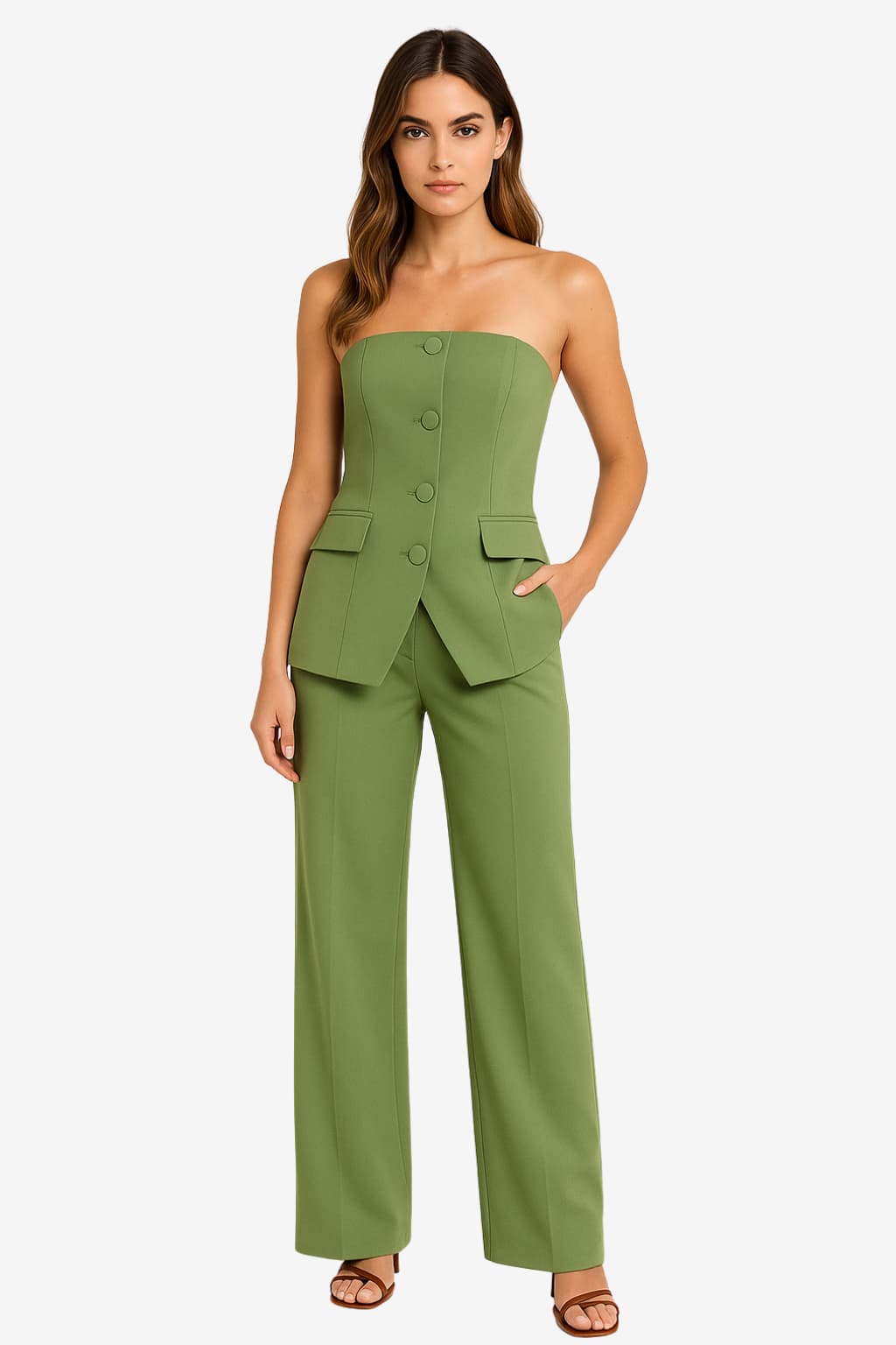 Women’s Strapless Top and Wide Leg Trousers Set