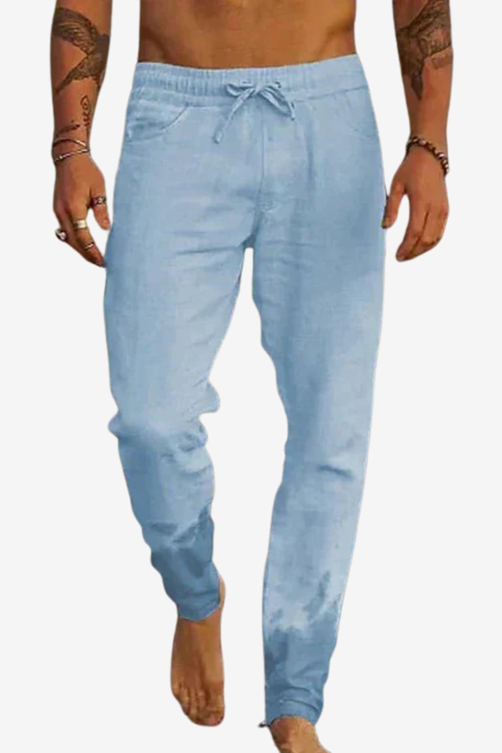 Men's Relaxed Fit Linen Trousers Light Blue Summer Casual