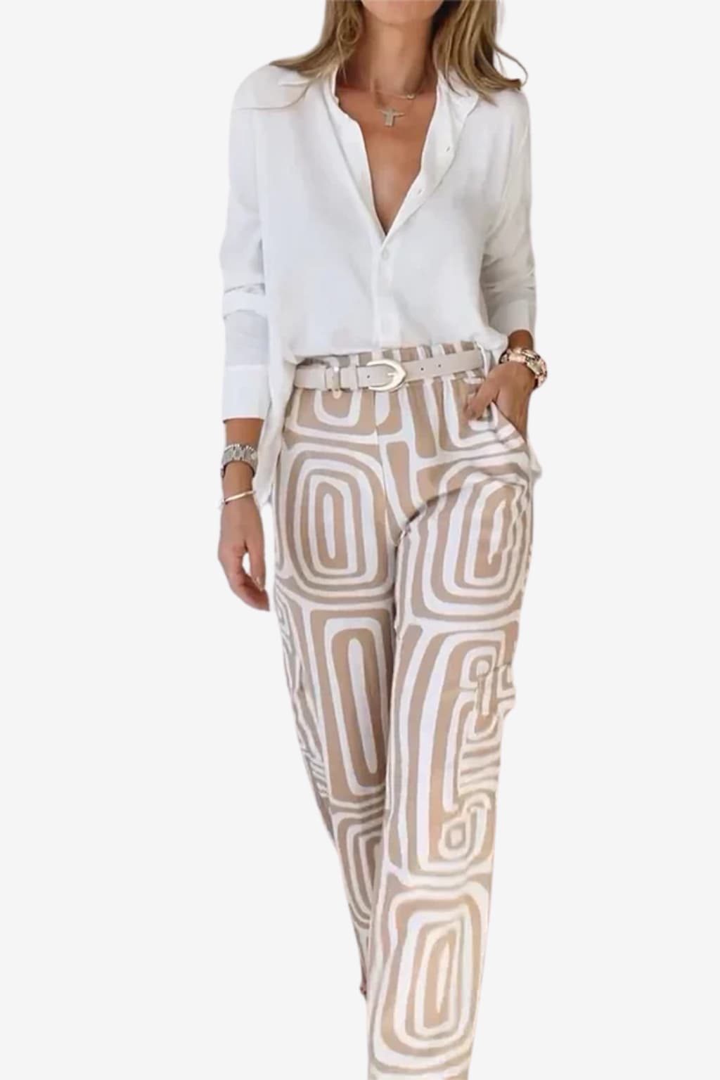 Women's Geometric Two-Piece Set with Belt