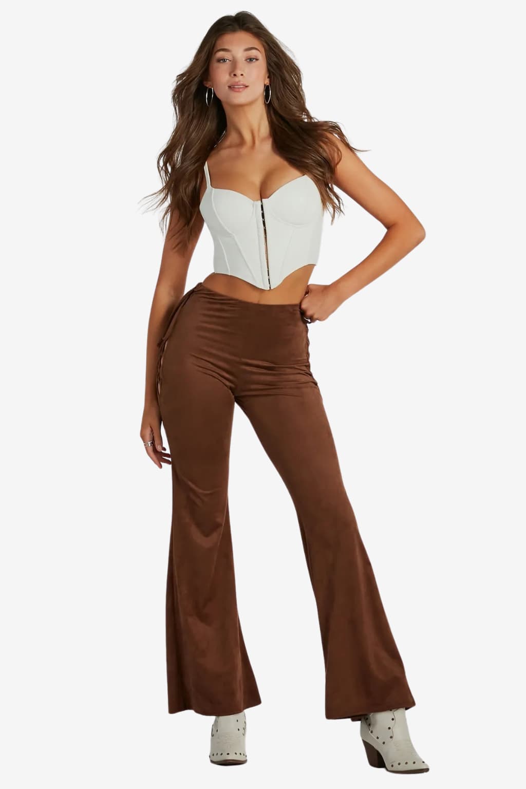 Women’s Flared Faux Suede Trousers High Waist Fit