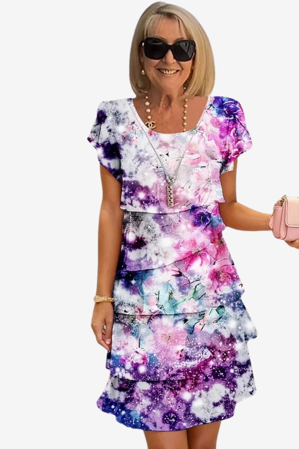 Women’s Floral Knee-Length Dress Short Flutter Sleeve