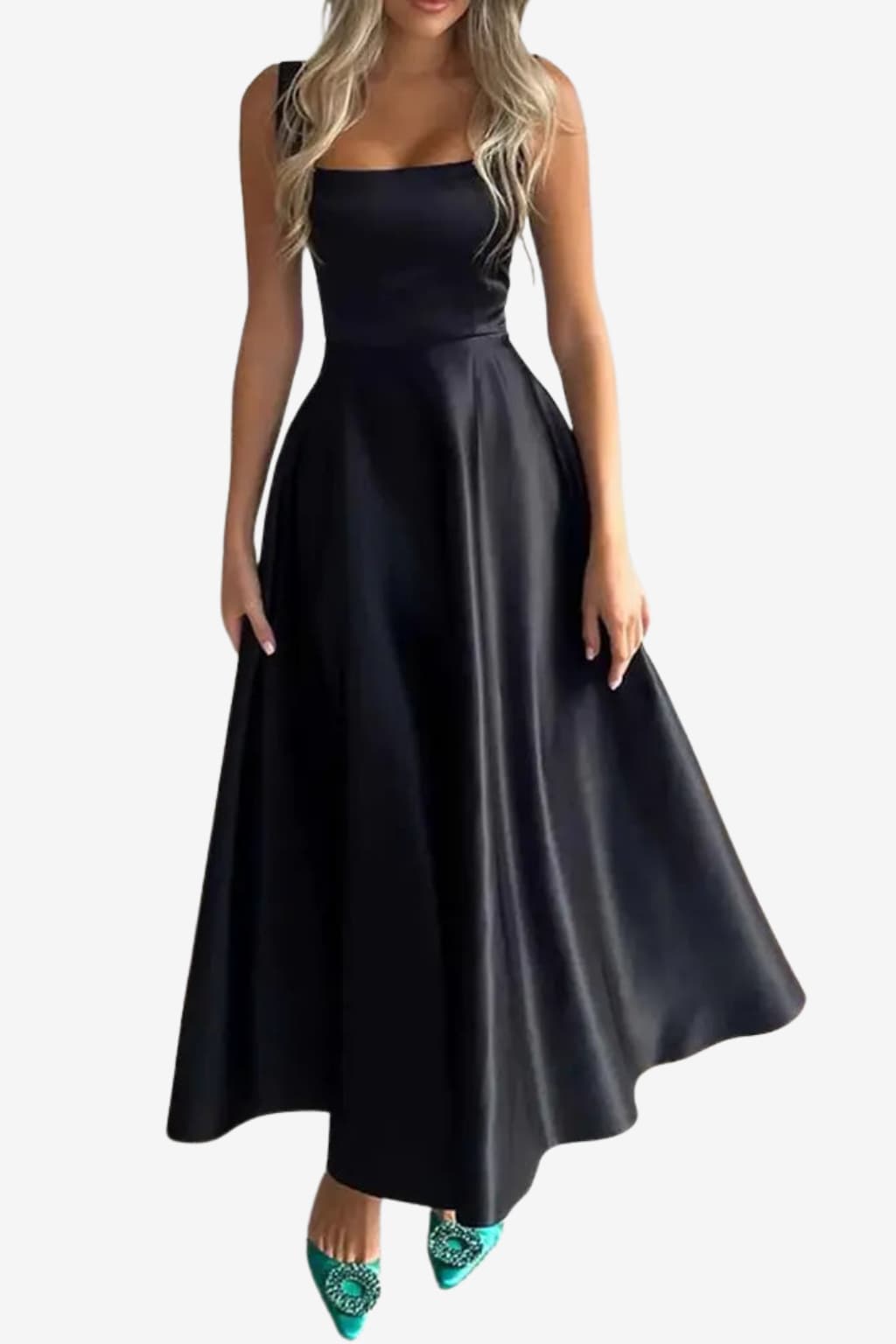 Women’s Square Neck Maxi Dress Sleeveless A-Line Fit