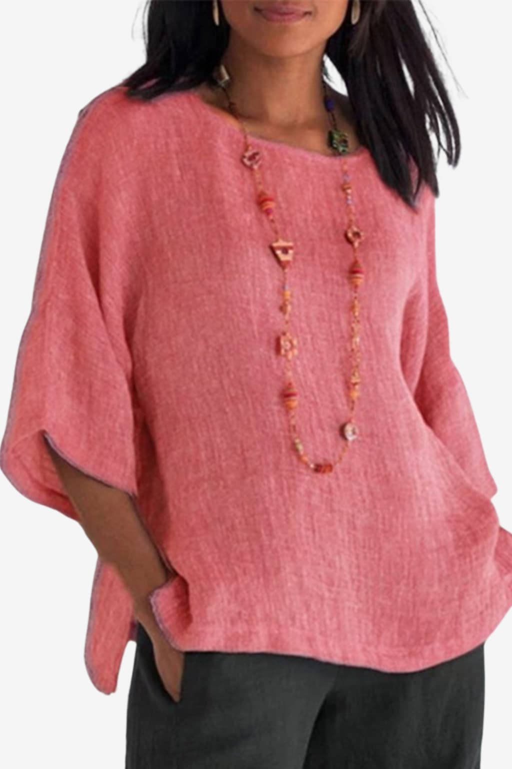 Women's 3/4 Sleeve Loose Casual Blouse with Pockets