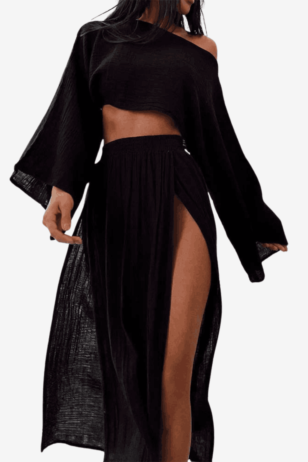 Women's Linen 2-Piece Set - Split Skirt &amp; Top Outfit